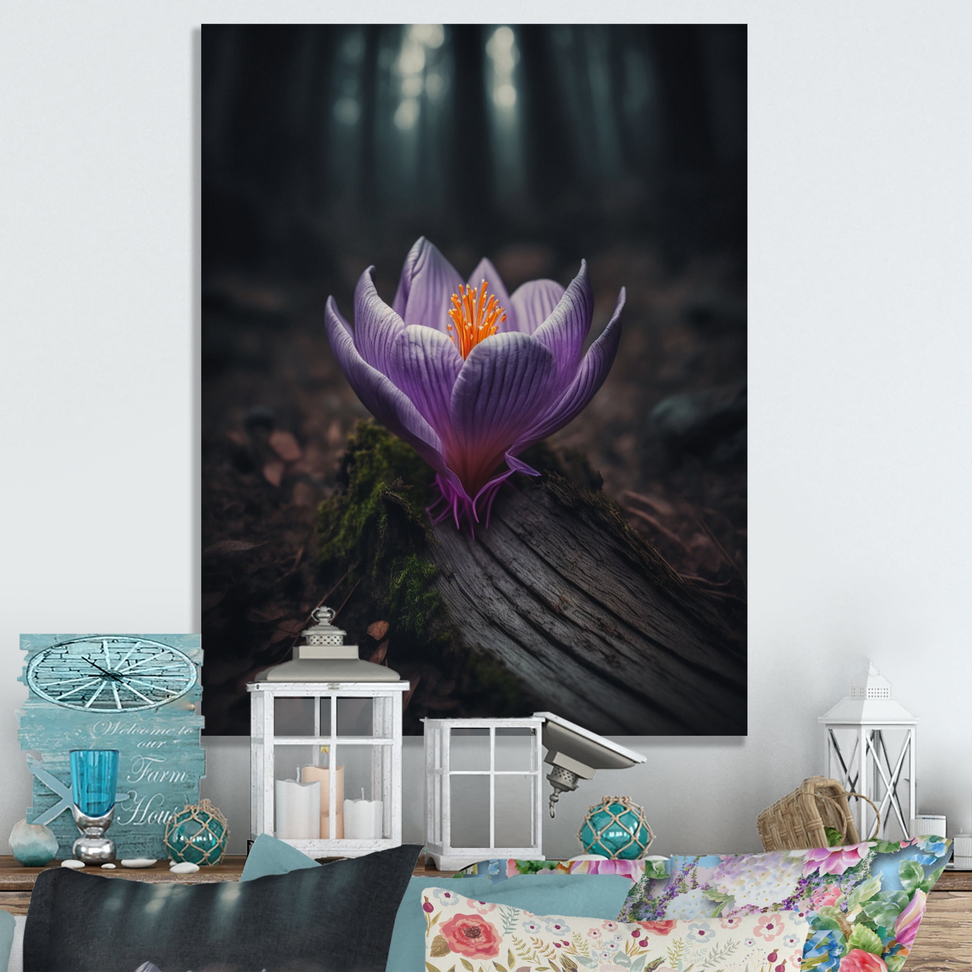 Designart Blooming Crocus Flowers In A Forest I Canvas Wall Art