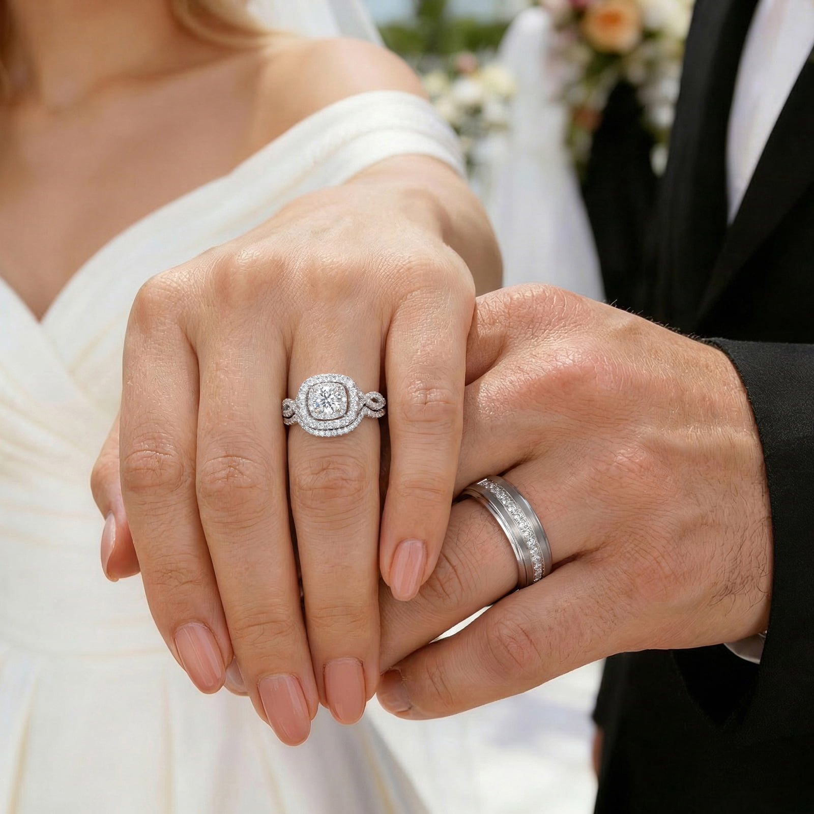Newshe Wedding Ring Sets For His and Hers Promise Couples Rings Tungsten Wedding Bands White Cz Size 9&7
