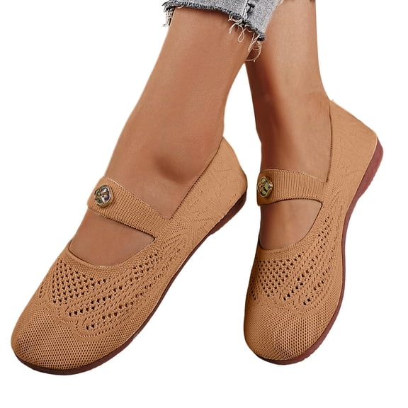 Orthopedic Walking Shoes for Women Round Toe Breathable Slip on Arch Support Woven Lightweight Mary Jane Shoes Khaki Size 7.5