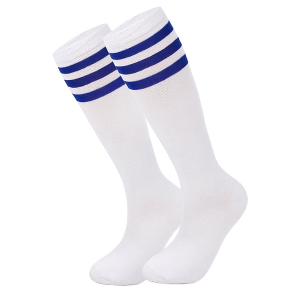 Nvzi 1-Pair Knee High Athletic Socks - One Size Fits Most, Knee High Sports Socks for Baseball Football, Soft Cotton-Polyester Spandex Blend Socks,White Blue