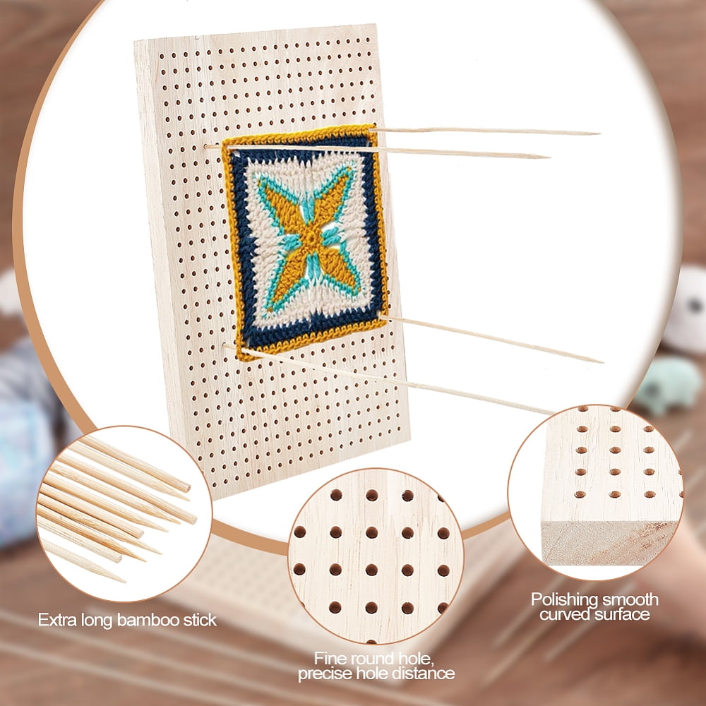 12X8 inches Crochet Blocking Board Wooden Knitting Blocking Mat Granny Squares Blocking Board with 10pcs Wood Pins for Knitting and Crochet