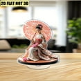 thumbnail image 6 of Rotating acrylic figurine of a beautiful Japanese woman in a kimono holding an umbrella and pink flowers against a white background, 6 of 6