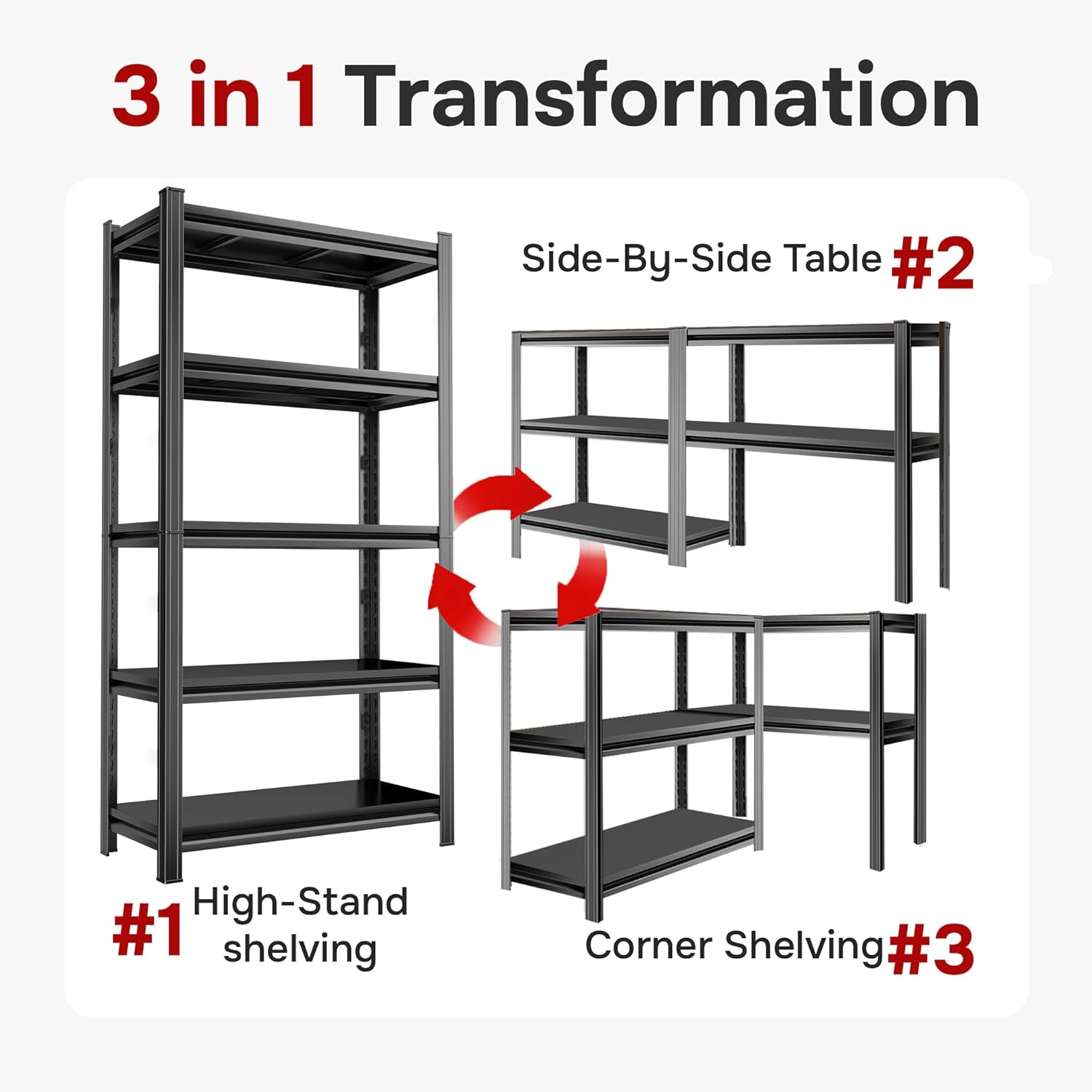 5-Tier Garage Shelves, Adjustable Metal Storage Shelf Rack Organizer for Garage Kitchen Warehouse Pantry Basement