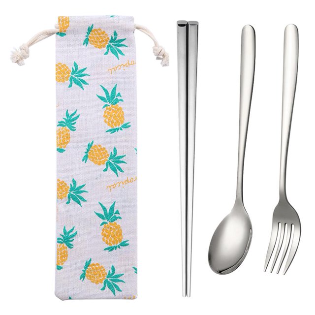 Juego de vajilla de acero de 5 piezas para viaje al aire libre galvanizado (piña plateada) Likrtyny Para estrenar