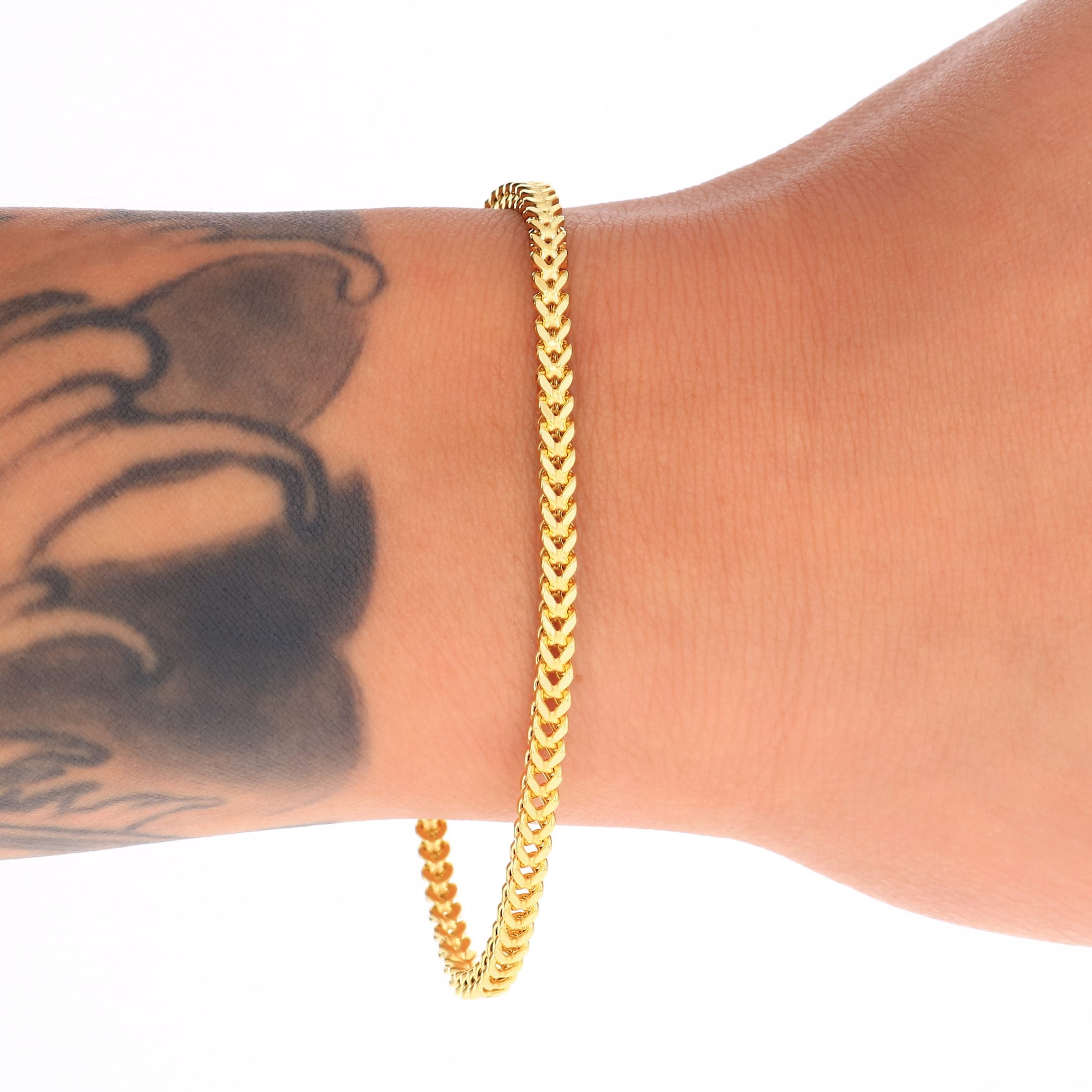 Nuragold 14k Real Yellow Gold Franco Square 3mm Box Chain Wheat Chain Bracelet (7"-9") Italian Jewelry for Men & Women