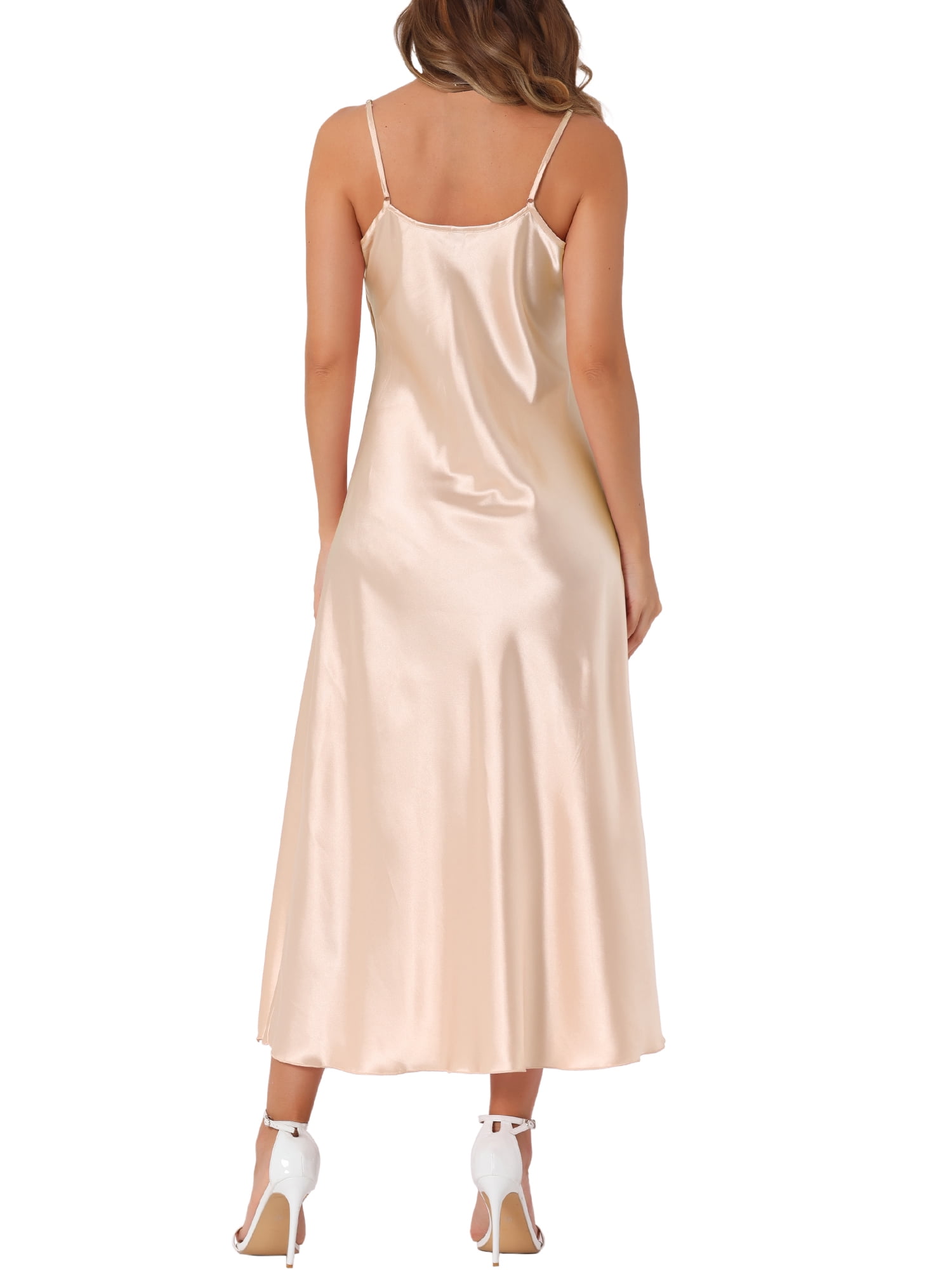 CURVOSPORT Women's Satin Cami Dress Spaghetti Straps V Neck