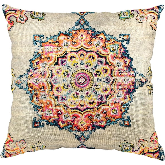 Boho Orange Throw Pillow Cover 16x16 Inches Carpet Pattern Antique Ethnic Decorative Pillow Cases Home Decor Square Pillowcase