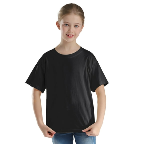 Jhaoyu Kids Boys Girls Solid Color Short Sleeve T-Shirt Casual Crew Neck Basic Tees Top School Shirts Black 120