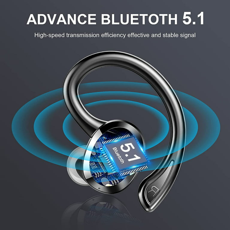 Bluetooth Headphones Noise Canceling 4 Mics Clear Call Stereo Bass Sound  60H Playtime Wireless Charging Case Over Ear Earphones LED Digital Display  Headset with Earhooks for Sports Running Workout Gym : 
