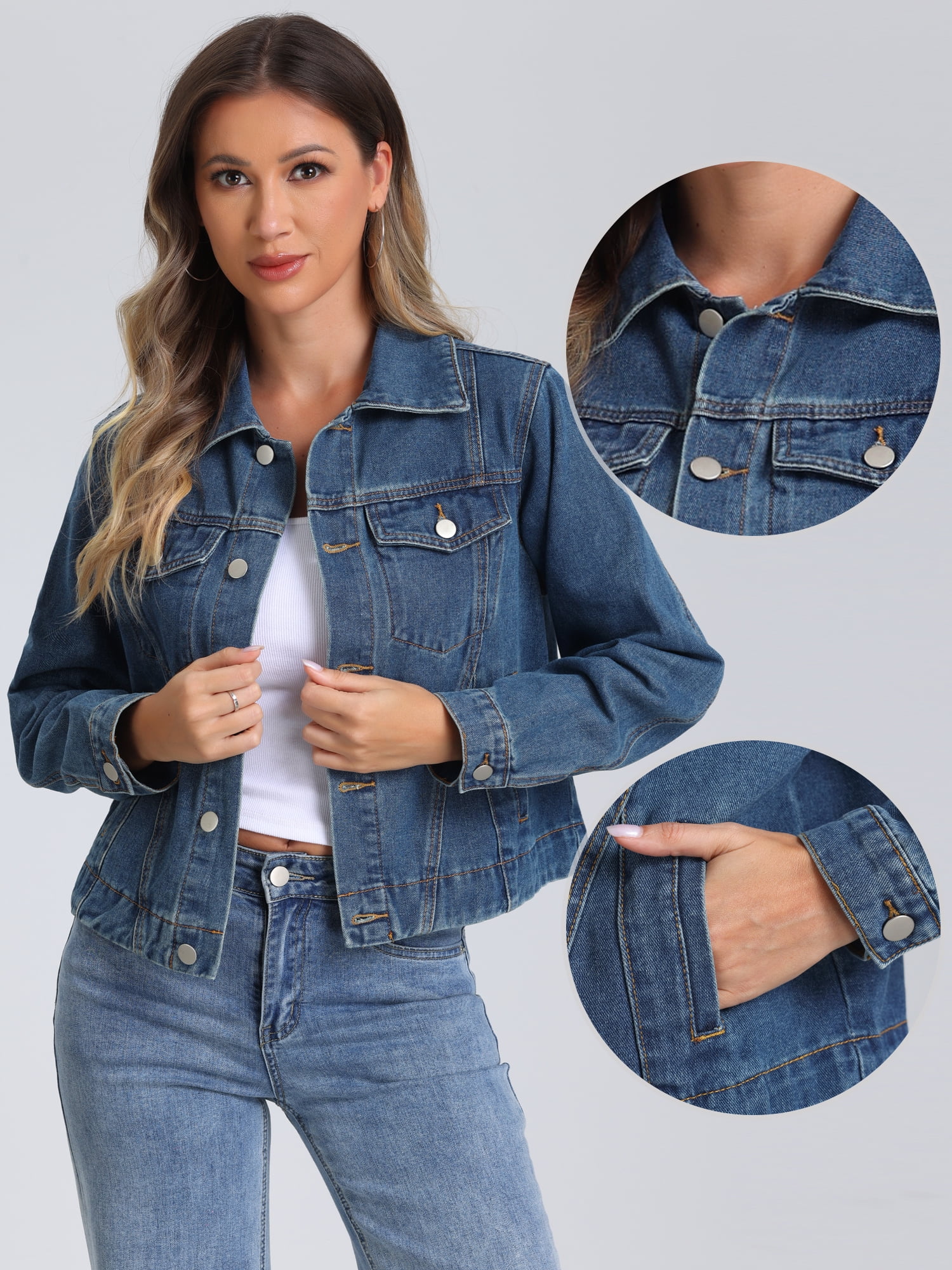 DARING DIVA Women's Vintage Casual Classic Denim Jacket M Dark Blue