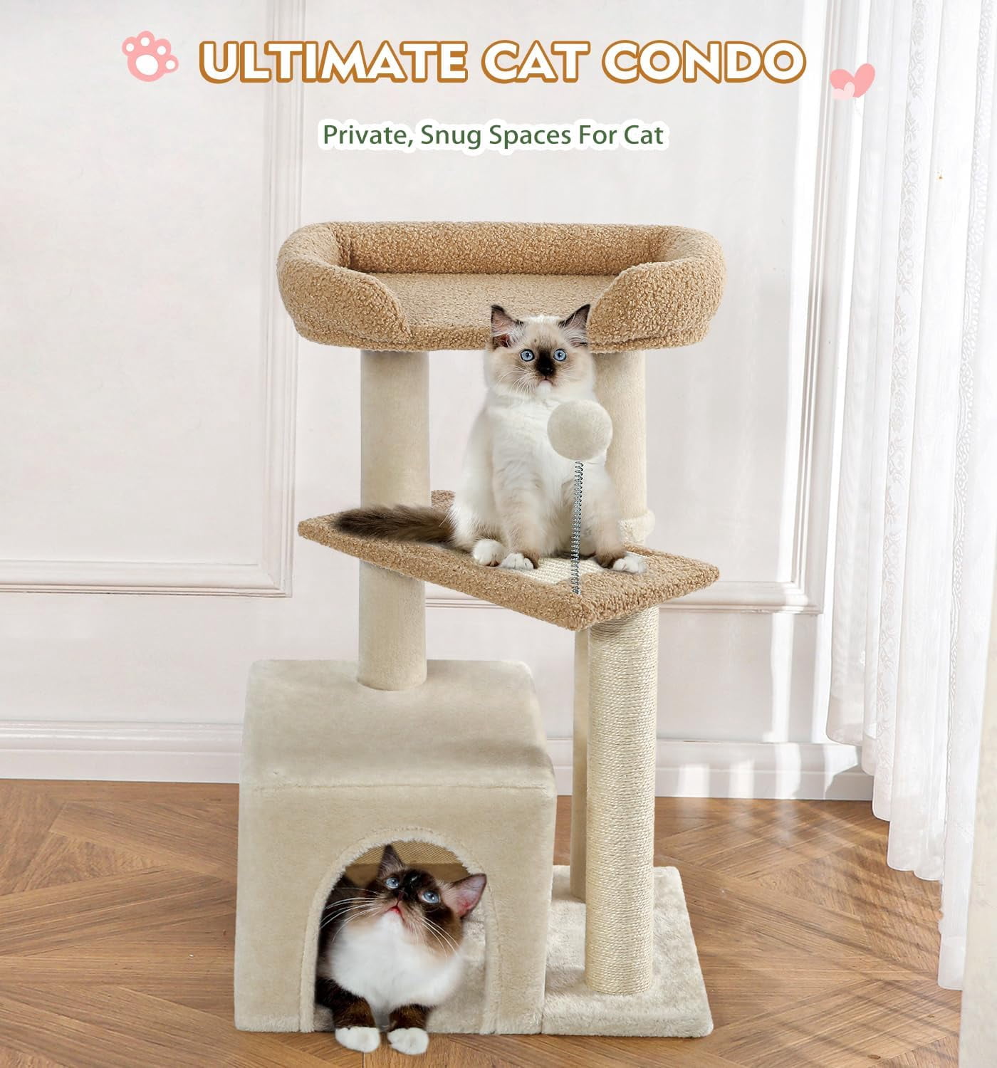 Made4Pets 29" High Multi-Level Climbing Furniture Carpet Cat Tree for Indoors Cats, Brown