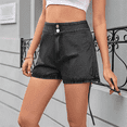 thumbnail image 6 of Women'S High Waisted Drawstring Ruched Tie Side Skinny Denim Stretch Shorts Black Grey XXL, 6 of 7
