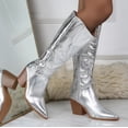 thumbnail image 6 of Berness Women Knee High Western Cowboy Boots Side Zippers Block High Heel Pointed Toe Snakeskin Print LILIBETH Silver Patent 5.5, 6 of 6
