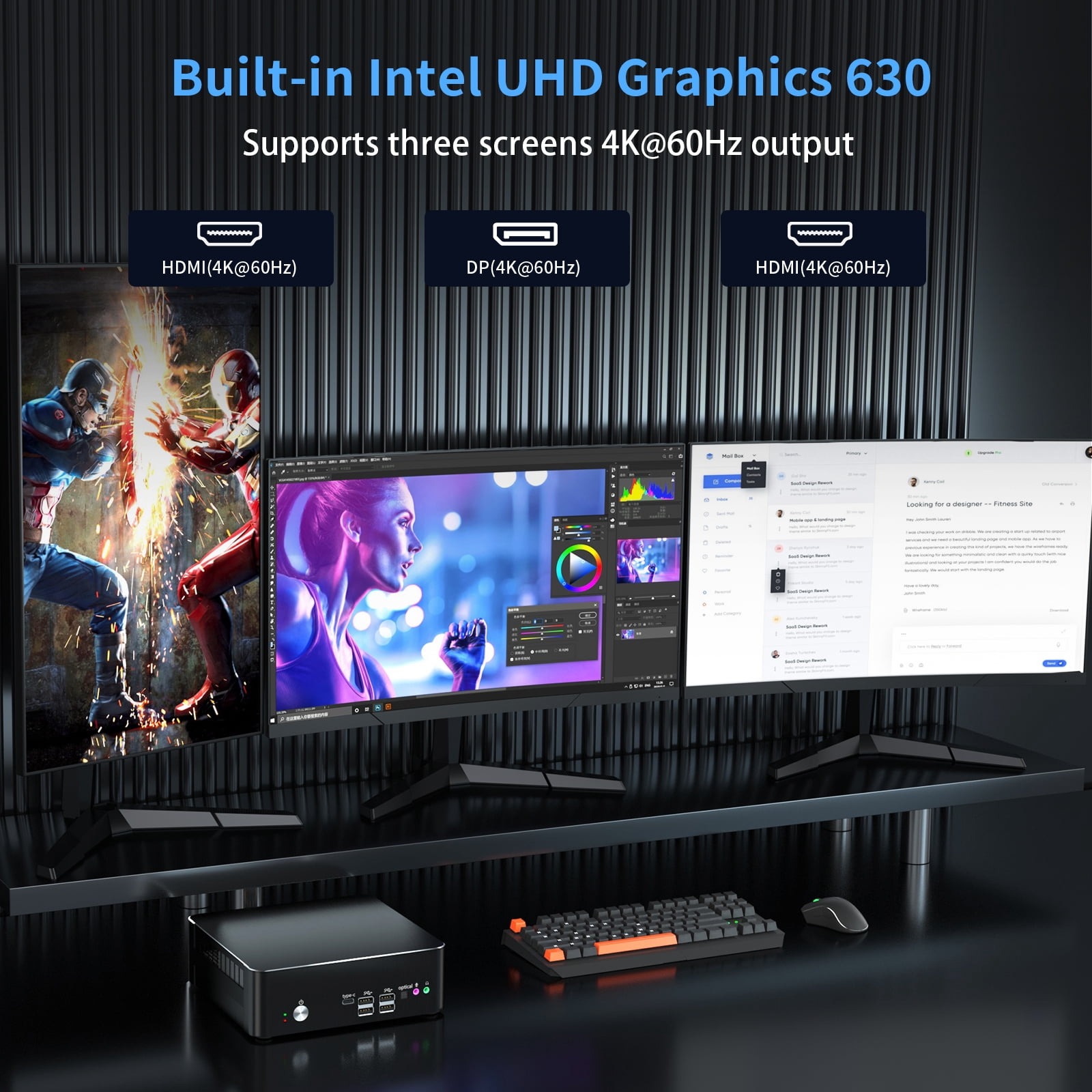 Mini PC i9, Kinupute Desktop Computer Core i9-9880H, TPM2.0, Windows 11 Pro, 32G DDR4, 1T PCIE3.0 NVME SSD, DP/HDMI/USB-C Port, 4K@60Hz, 2x2.5G RJ45 LAN, WiFi 6E/BT5.3, Support 4G Module, HTPC