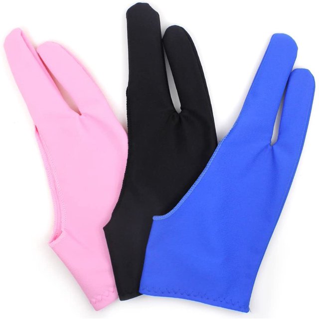 3 guantes de artista para dibujar en tabletas gráficas, tamaño clásico, azul, rosa y negro. Rojo Verde
