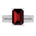 thumbnail image 2 of Dazzlingrock Collection 10x7mm Emerald Cut Garnet & 1.19 Ctw Round White Diamond Eternity Wedding Ring Set for Ladies in 18K White Gold, Size 5, 2 of 5