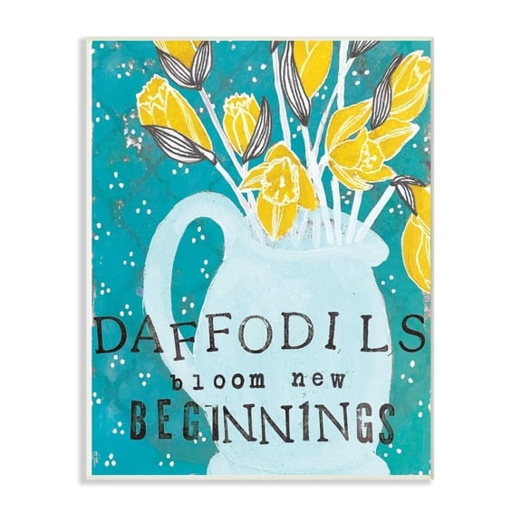 The Stupell Home Decor Daffodils Bloom New Beginnings Blue and Yellow Vase Illustration