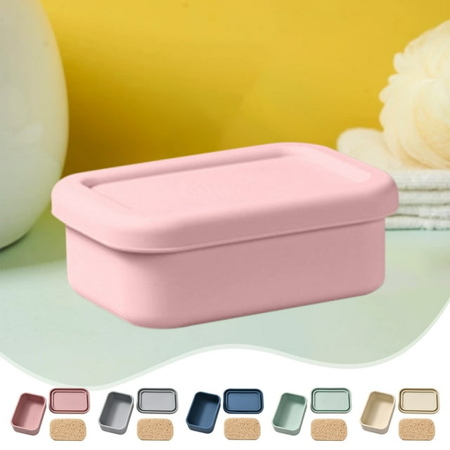 Jabonera de Silicona Color Beige, Organizador Portátil, de Plástico, con Esponja de Drenaje | Tamaño de Viaje: 12 X 8,5 X 4,5 Cm | Construcción Duradera | Tapa Hermética | Incluye Tapete de Drenaje d