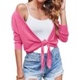 thumbnail image 4 of Womens Sheer Tie Knot Bolero Cardigan Summer Long Sleeve Lightweight Open Front Cover Up Crop Tops, 4 of 7
