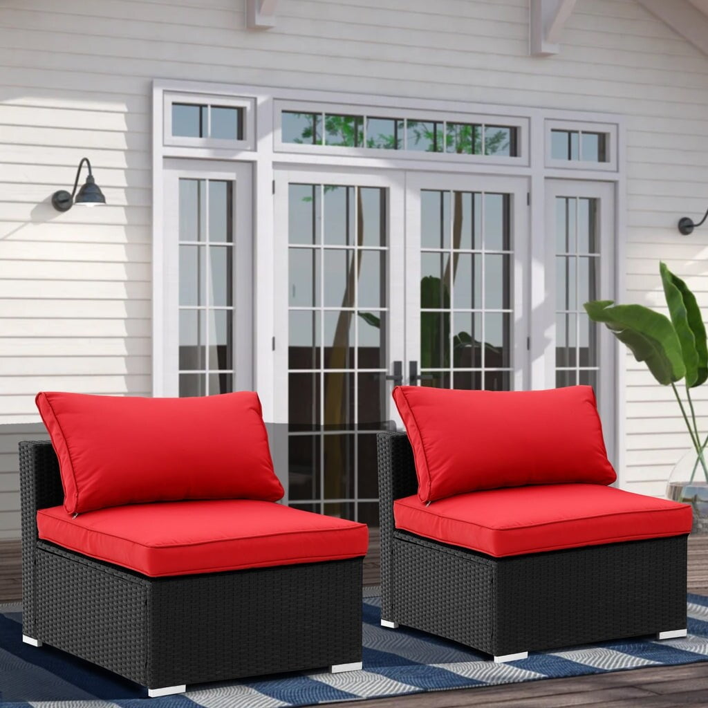 Zenova Rattan 2 or 7piece Wicker Sofa Conversation Set Outdoor Patio Seating Sofa Set Red 2
