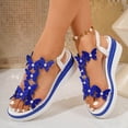 thumbnail image 4 of Rokment Women's Sparkly Butterfly Platform Wedge Dress Sandals Delicated Glitter Pearl Open Toe Elastic Ankle Strap Chunky High Heels Dressy Summer Shoes for Bride Wedding Beach Blue Size 8, 4 of 6