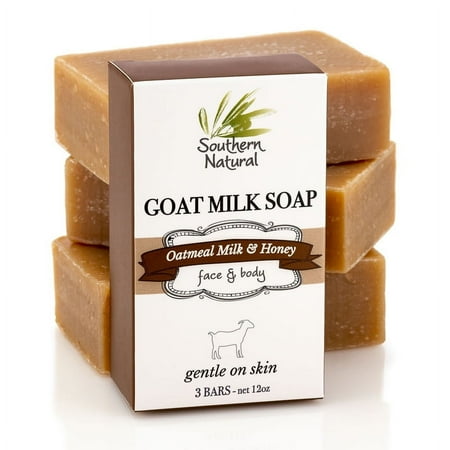 Southern Natural Goat Milk Soap Bar - 3 Pack Oatmeal Milk &Amp; Honey - For Dry Sensitive Skin. All Natural Handmade Soap For Men, Women, Kids &Amp; Baby. Great For Face &Amp; Body.