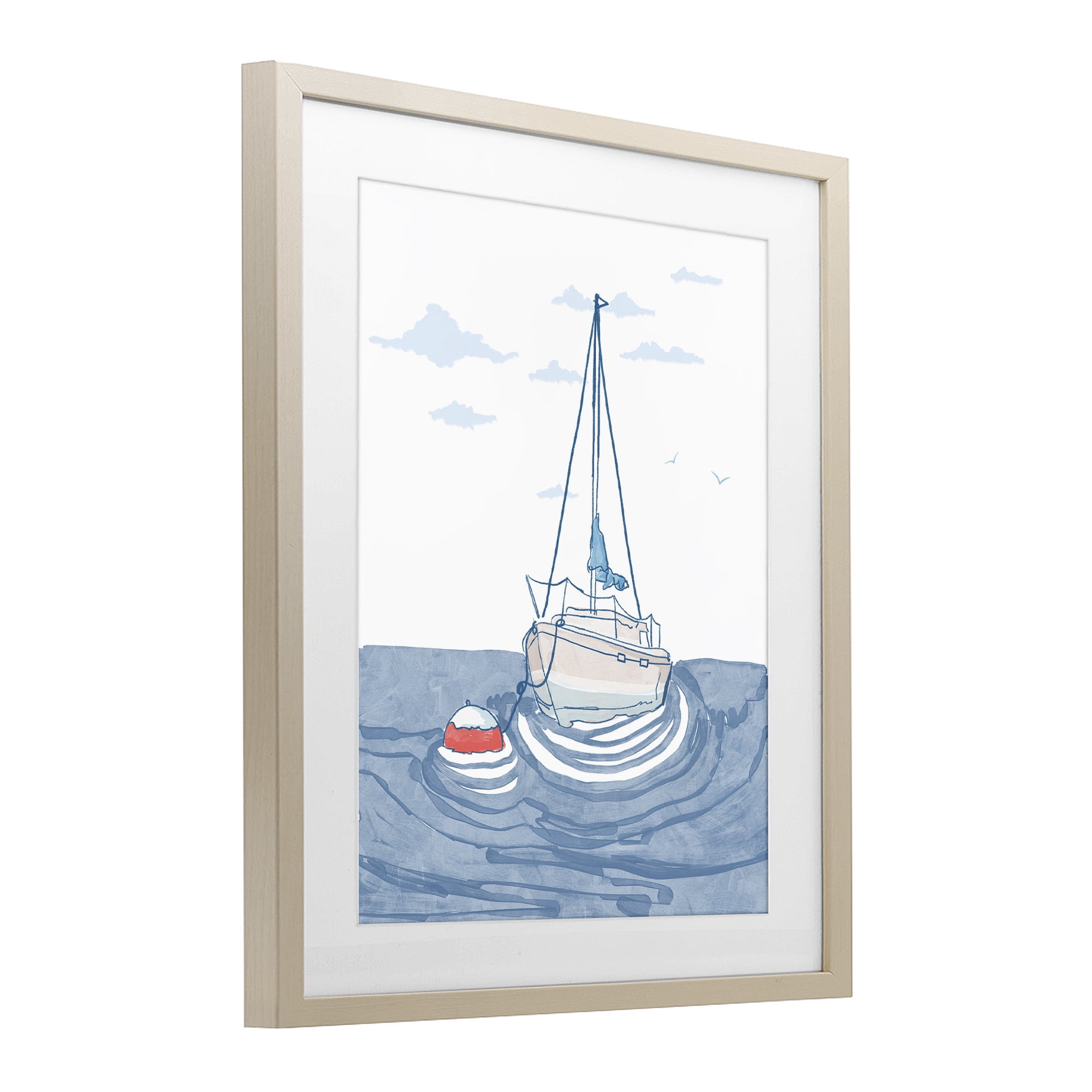 Stupell Industries Cool Tone Sailboat Floating Birch Framed Print Under Glass, design by Melissa Tilley
