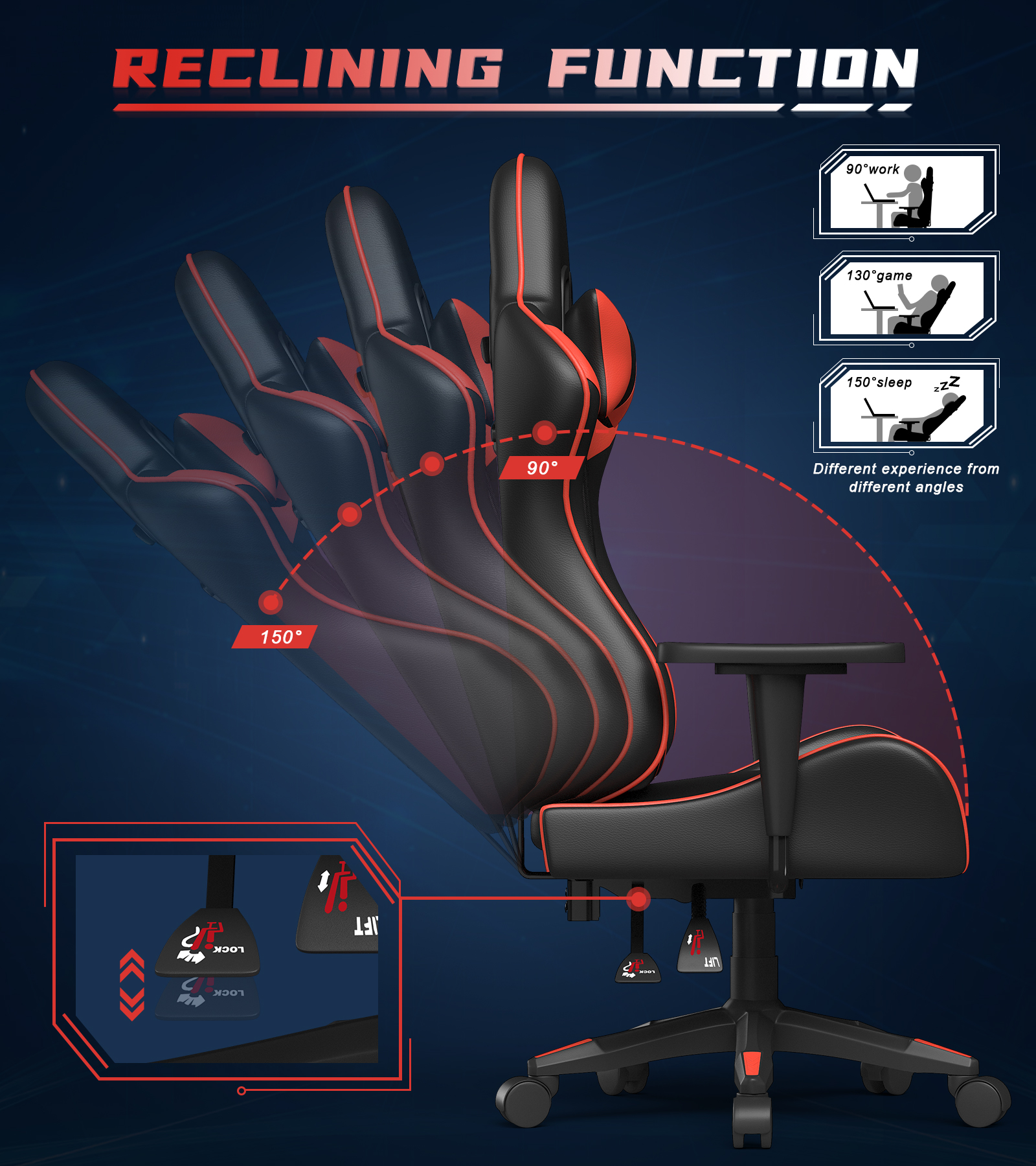 Bigzzia Gaming Chair Pu Leather Office Chair with Ergonomic Lumbar Pillow, Reclining Racing Game Chair Backrest and Seat Height Adjustable Swivel Recliner,Esports Chair with Headrest