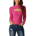 thumbnail image 1 of Suéter corto de manga larga de punto trenzado con corte frontal para mujeres Inspire Chic Otoño Invierno M Rosa Fucsia, 1 of 6