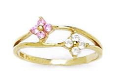 14k Yellow Gold Pink Cubic Zirconia Size 3 Ball Drop Childrens Baby Ring by
