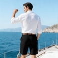 thumbnail image 4 of Dwelliawo Men's Summer Linen Short Elastic Waist 9" Flat Front Cotton Linen Shorts Loose Fit Beach Outfits Linen Dress Straight Leg Classic Black 2XL, 4 of 4