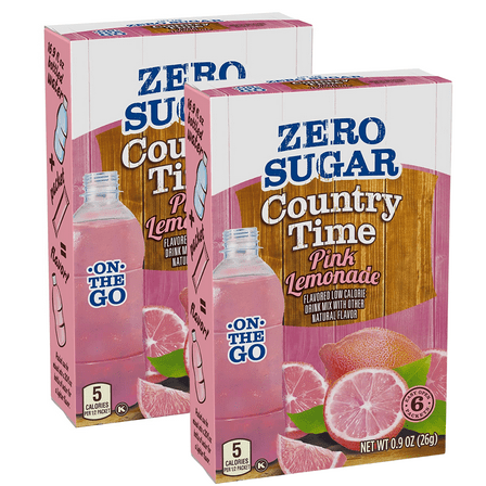 Country Time Pink Lemonade On-The-Go Powdered Drink Mix Zero Sugar Low-Calorie Water Enhancer Sweet Citrusy Taste Beverages Easy and Convenient to Prepare 6ct per Box 2 Pack Total of 12 Servings