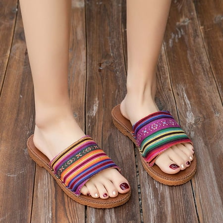 

Fanxing Women Summer 2023 Casual Dressy Sandals Fashion Color Blocking Ethnic Style Strappy Sandal Open Toe Comfort Slippers