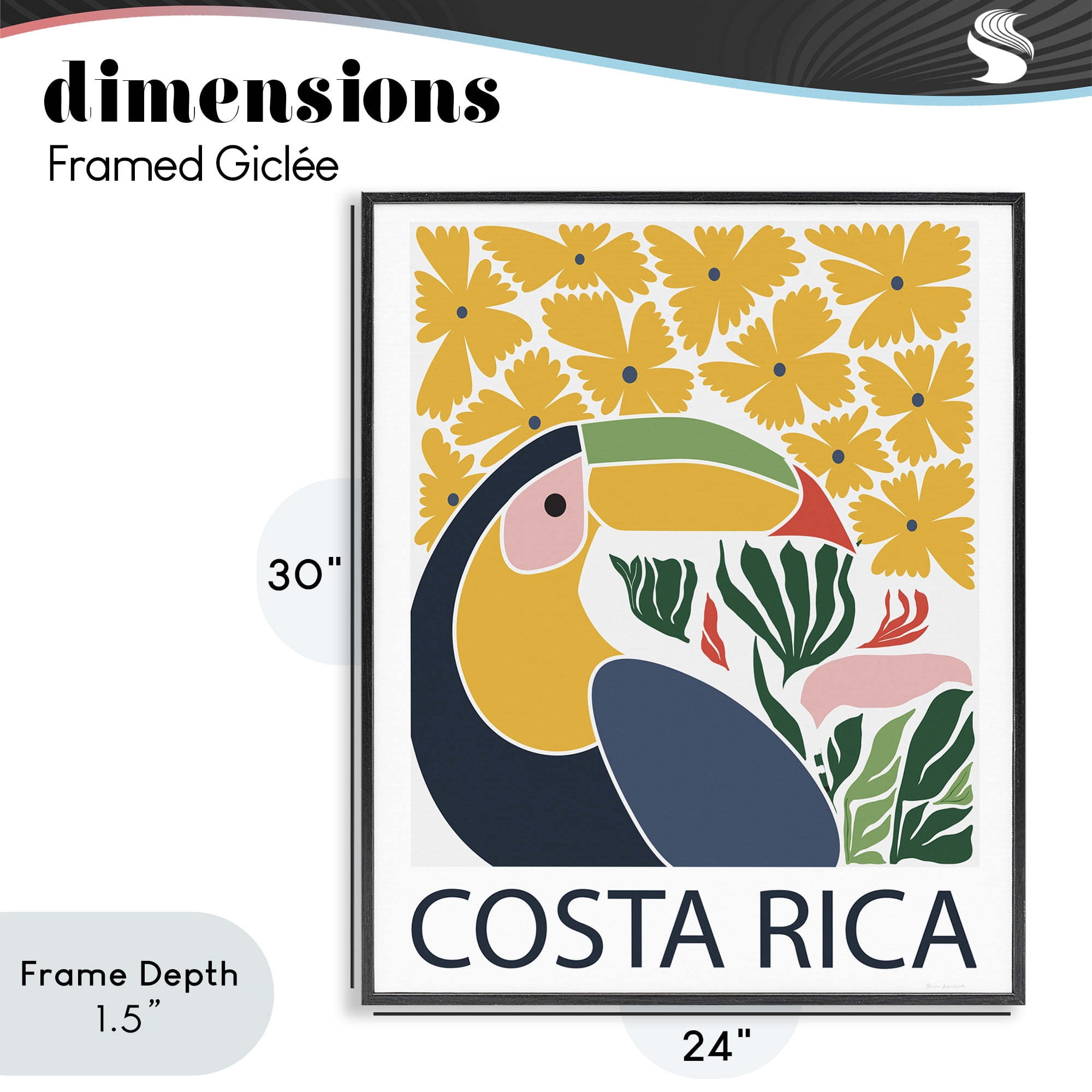 Stupell Industries Tropical Toucan & Flowers Black Framed Giclee Art, design by Omar Escalante