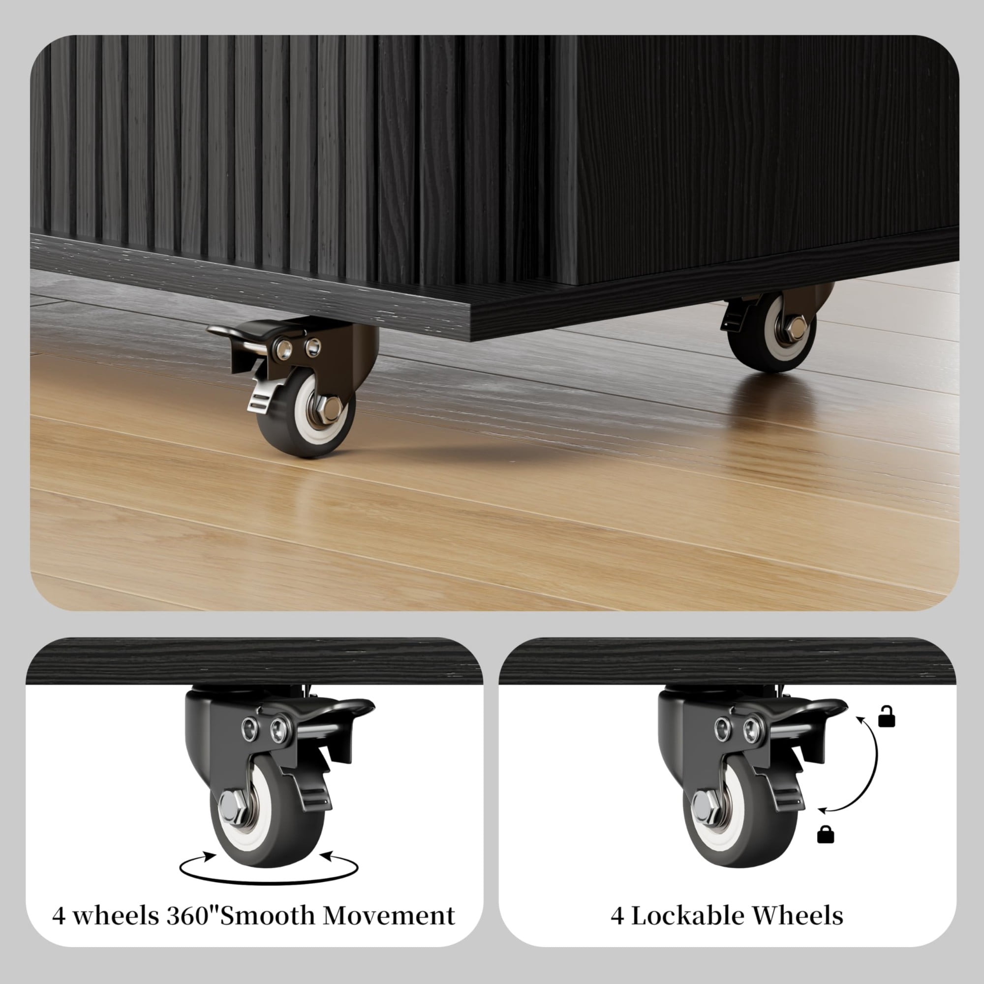Rolling Kitchen Island Cart with Drop Leaf, Mobile Kitchen Cart on Wheels with Sliding Door, Drawer & Storage Rack, Black