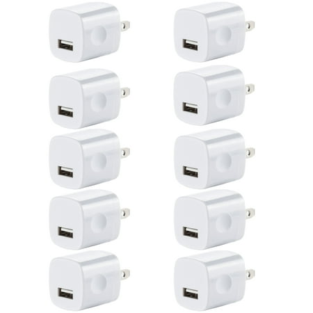 10x USB Wall Charger, Charger Adapter, FREEDOMTECH 1Amp Single Port Quick Charger Plug Cube for iPhone 7/6S/6S Plus/6 Plus/6/5S/5, Samsung Galaxy S7/S6/S5 Edge, LG, HTC, Huawei, Moto, Kindle and