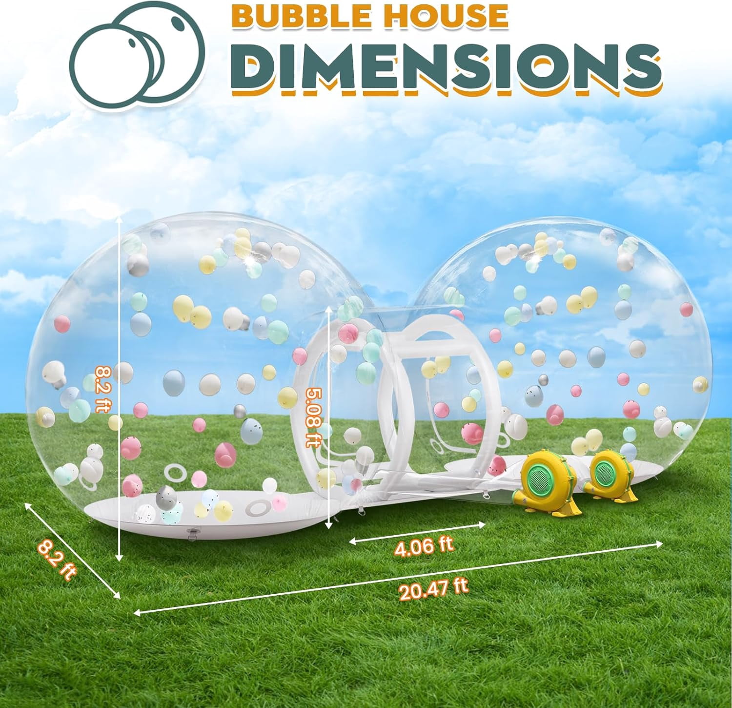 Esheno 10ft Inflatable Bubble House Clear PVC Double 550W Blowers with Double Balls 600W Dome for Party