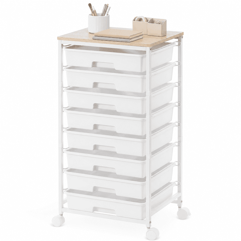KINGTIDY 8-Drawer Rolling Storage Cart with Wooden Top photo 1