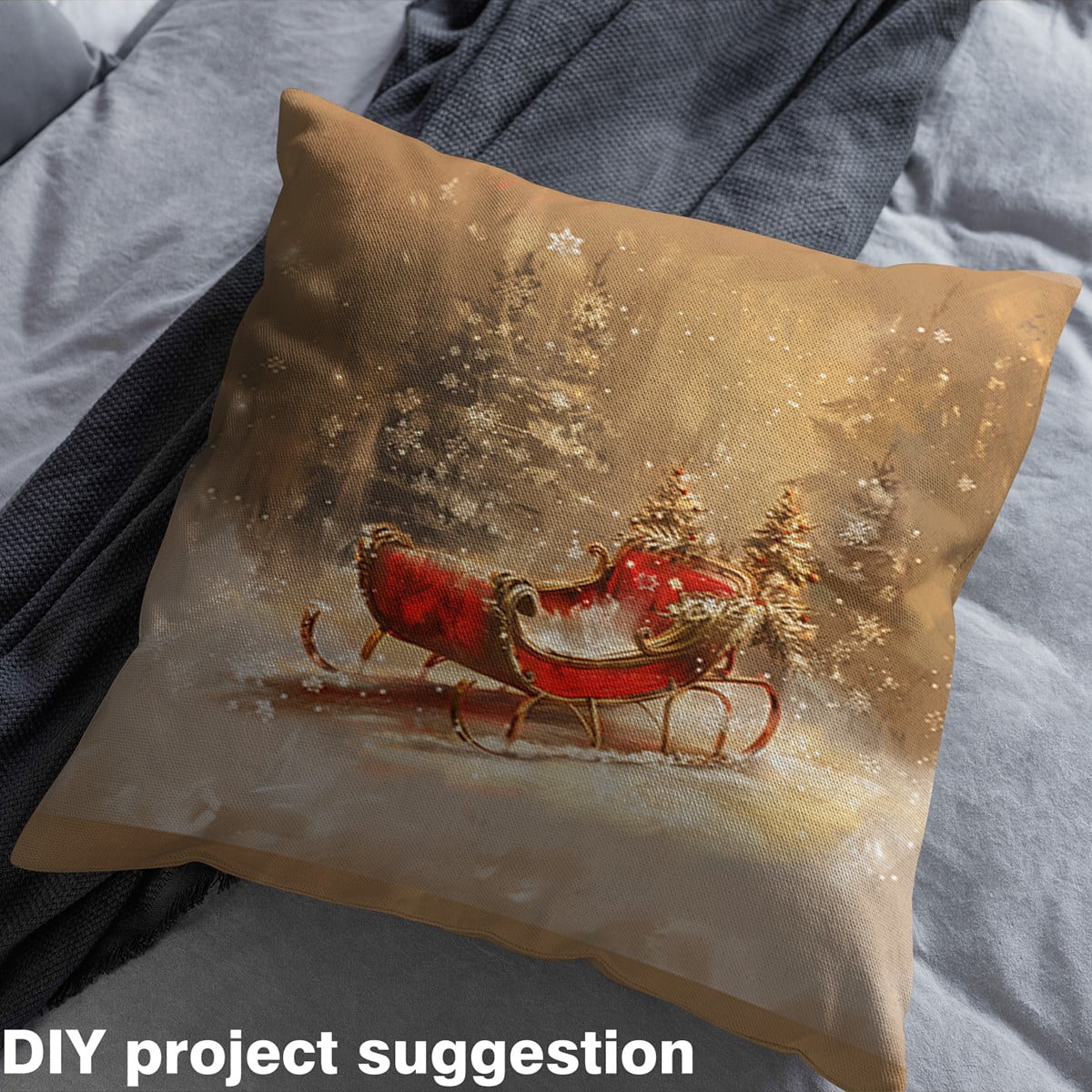 Castle Fairy Red Sleigh Fabric by the Yard 1 Yard for Teens,Merry Christmas Home Decor Fabric by the Yard,Happy New Year Room Decor Fabric by the Yard,Super Cozy Room Decor