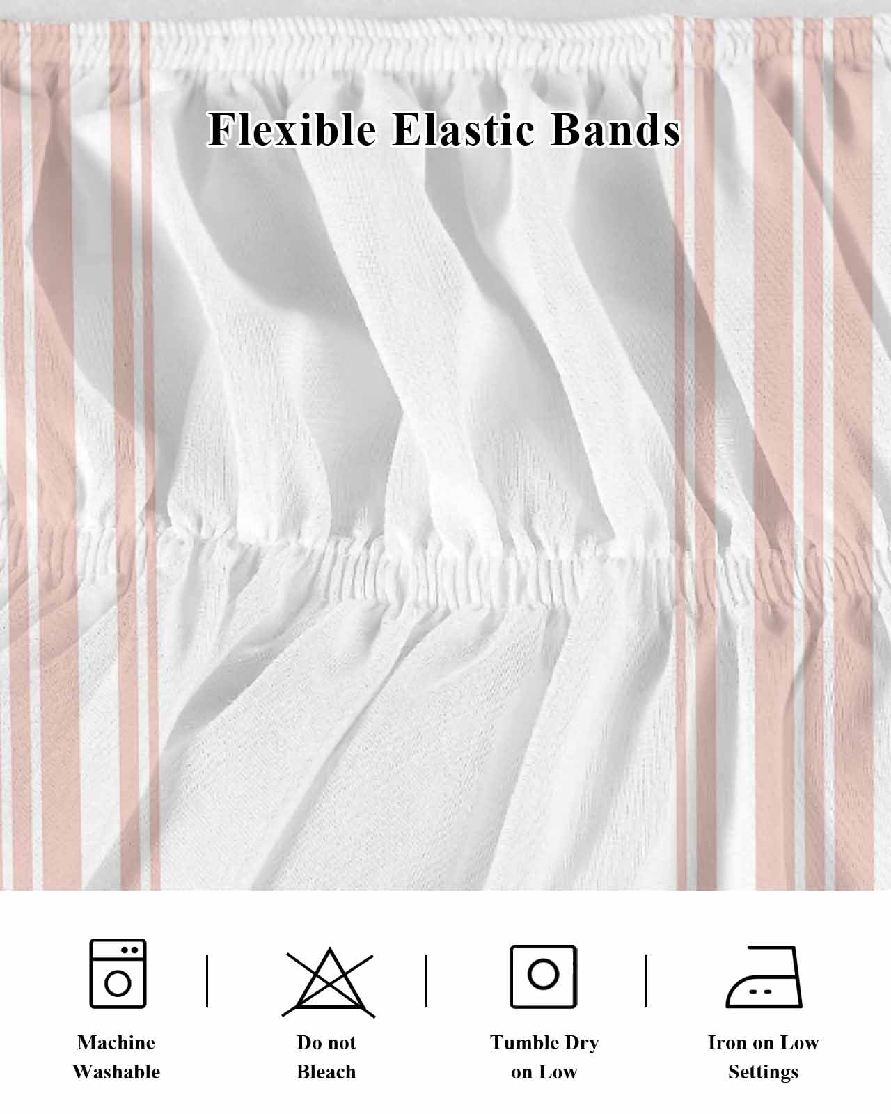 Colorful Stripes Bed Skirt King Size 18" Drop Pink Wood Texture White Ruffled Wrap Around Bed Skirts Adjustable Elastic Bedskirt Dust Ruffle for King Size Bed