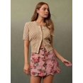 thumbnail image 2 of Pink Floral Print High Waist Scalloped Button-Front A-Line Denim Mini Skirt, 2 of 20