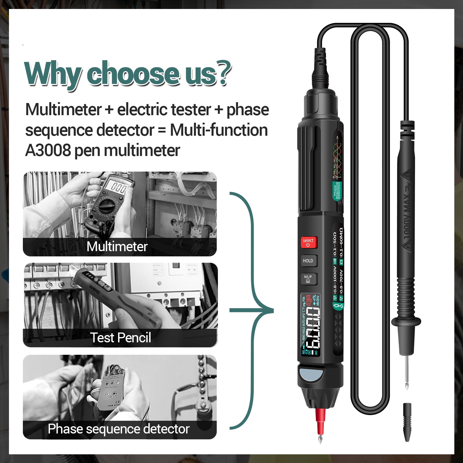 Digital Multimeter,Meter Tester With Tester With Lcd 6000 Meter Tester Lcd Display Ncv Pen 6000 Meter A3008 Pen 6000 Diode With Lcd Display Hxber Resistancetance Siuke Havou