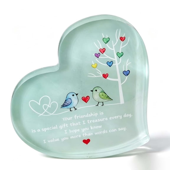 Heartfelt Friendship Acrylic Keepsake Plaque, Heart Shaped Coastal Tabletop Decor with Two Birds Heart Tree Inspirational Quote, Meaningful Gift for Best Friend Birthday Thank You,1PCS(Colorful)