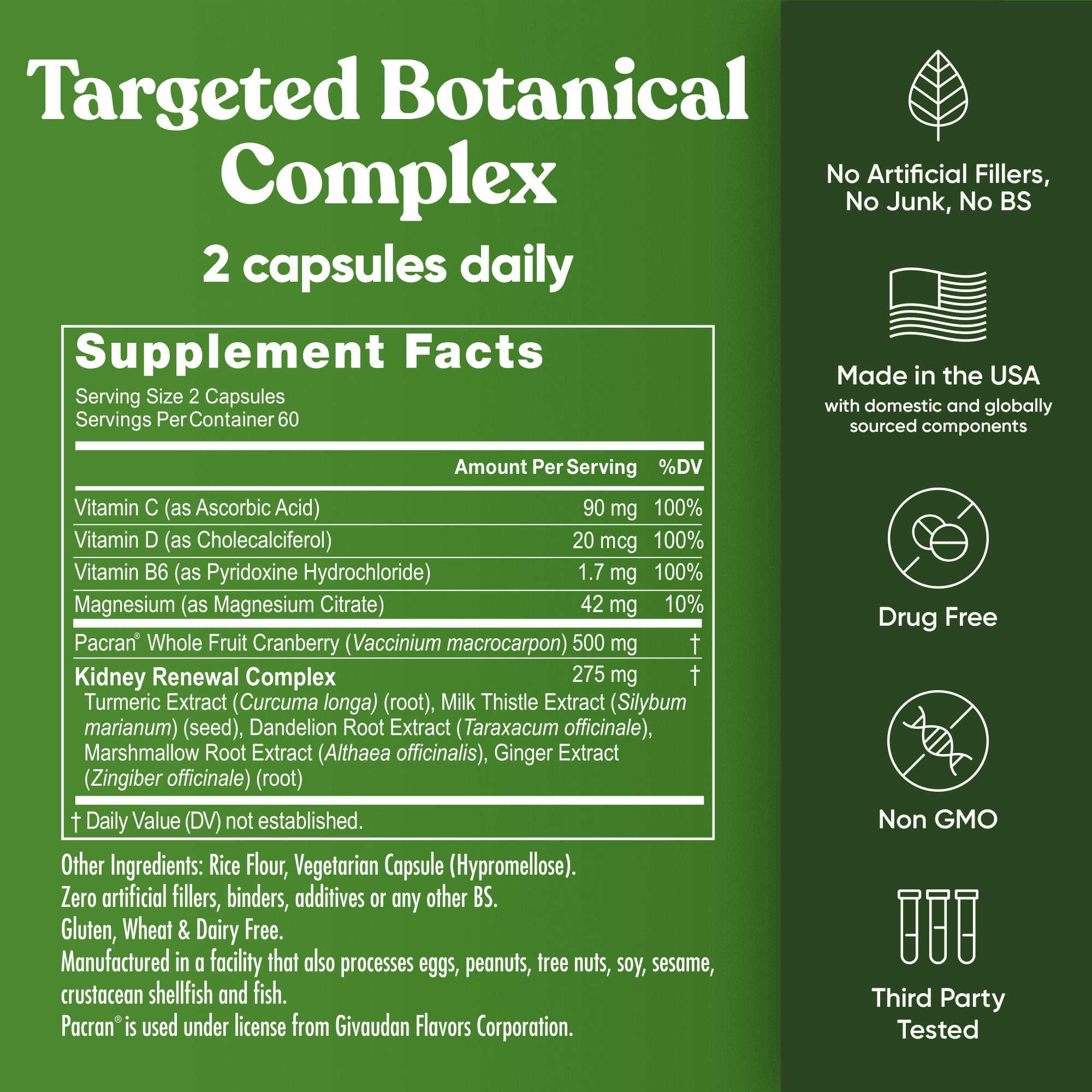 Eu Natural Kidney Cleanse Detox Supplement - Advanced Kidney Support Formula with Cranberry Pacran, Dandelion Root, Turmeric & Milk Thistle - 60 Capsules