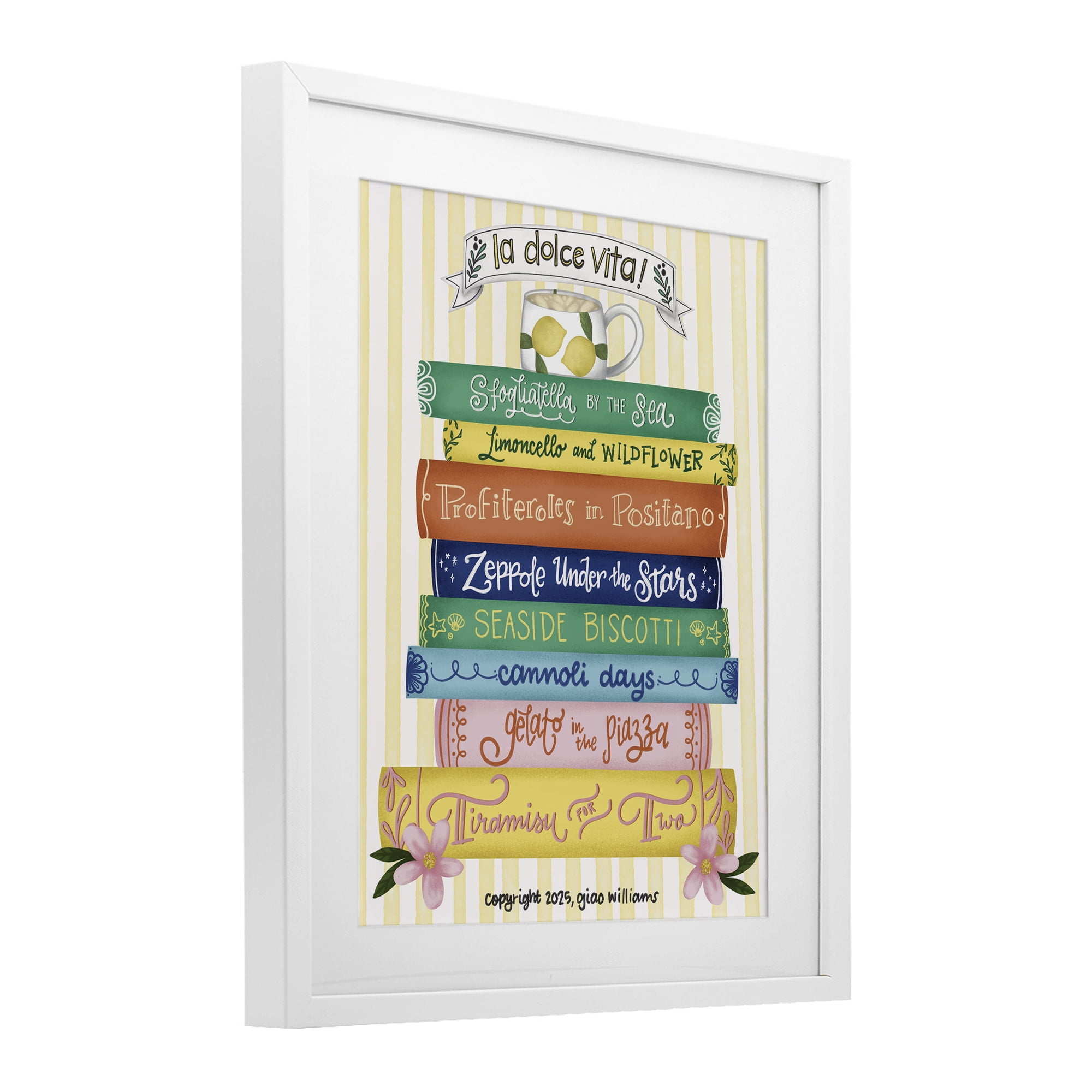 Stupell Industries Italian Kitchen Cook Books White Framed Print Under Glass, design by Giao Williams