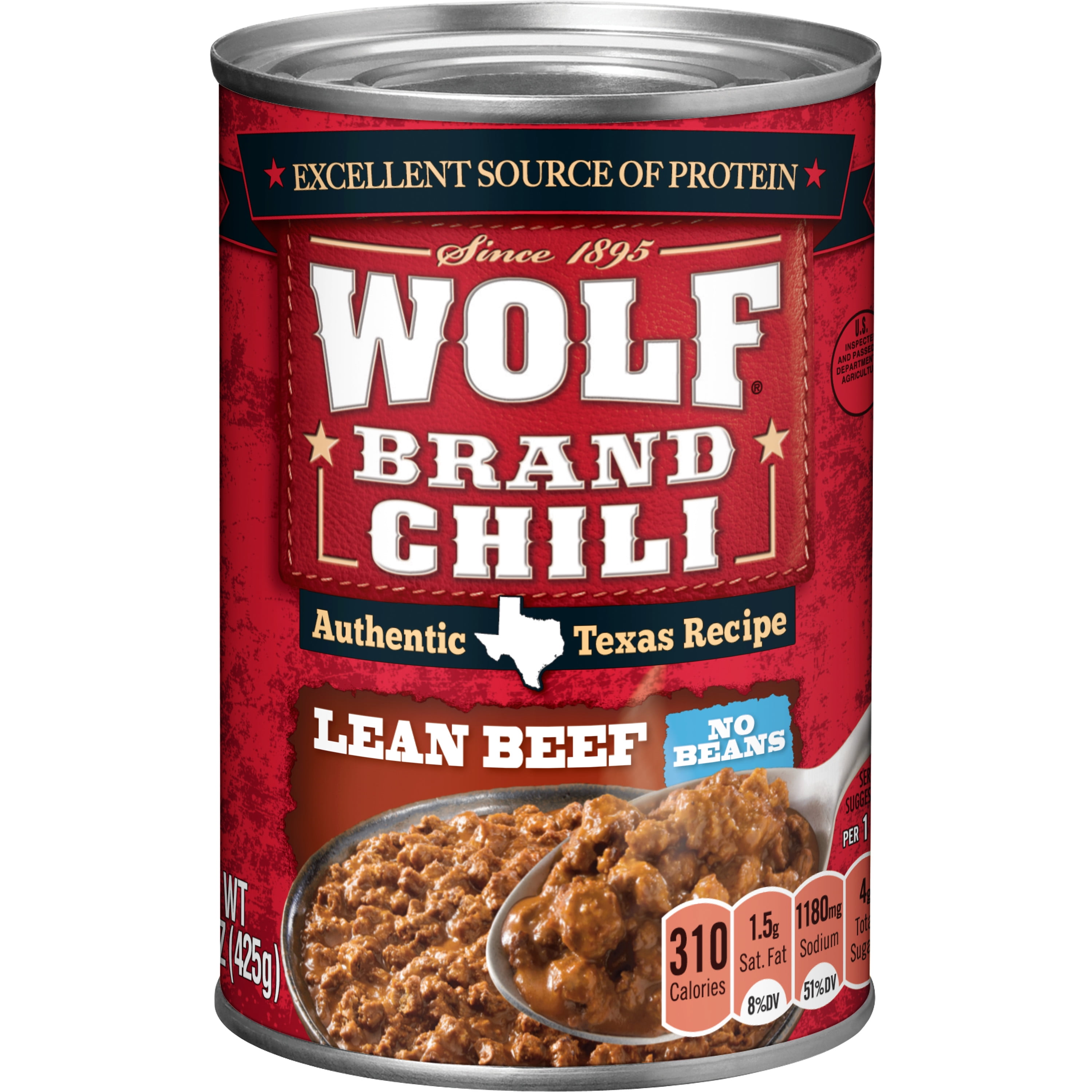 WOLF BRAND Lean Beef Chili Without Beans, 15 oz