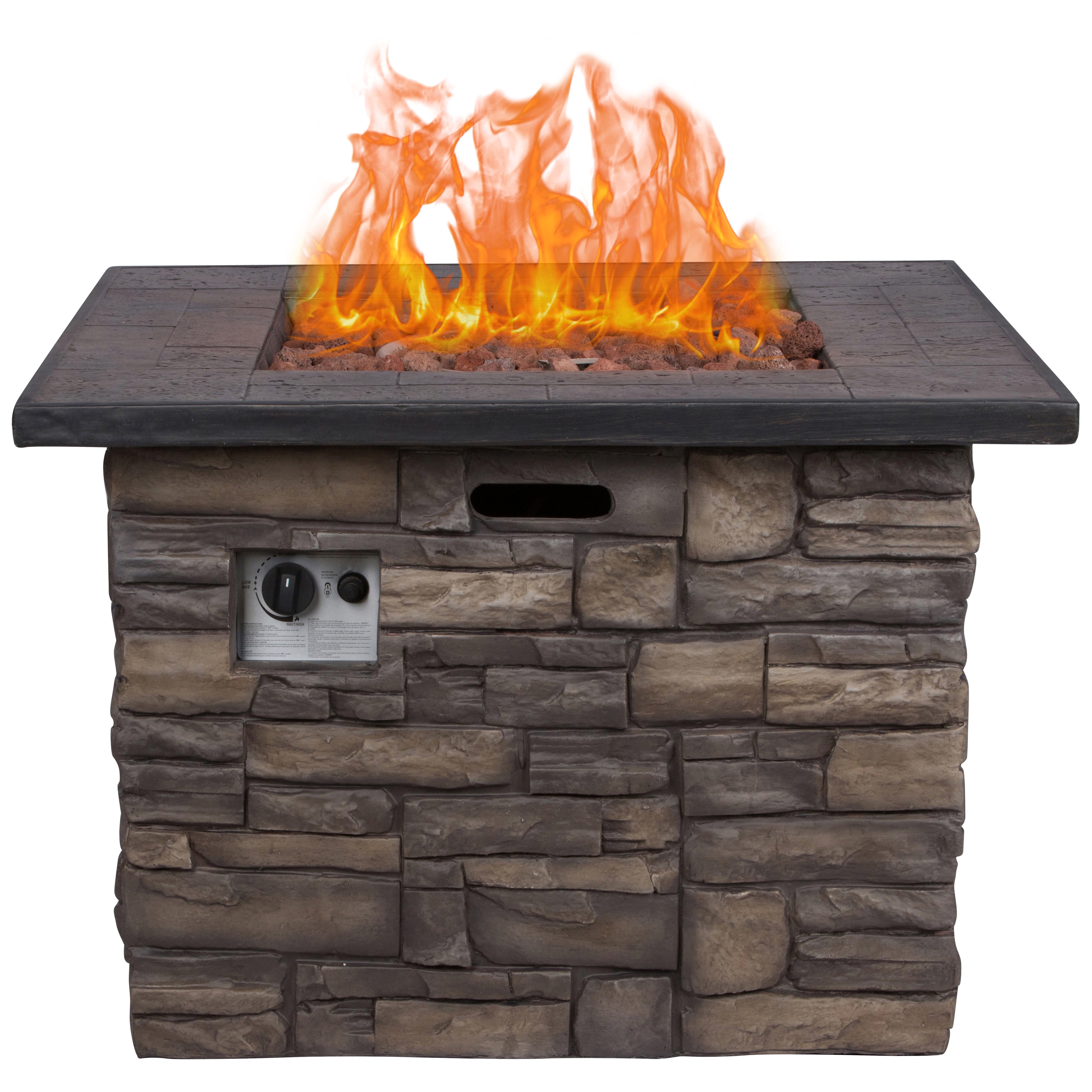 Shine Company 34.5" Square Propane Gas Fire Pit Table with Lava Rocks in Gray