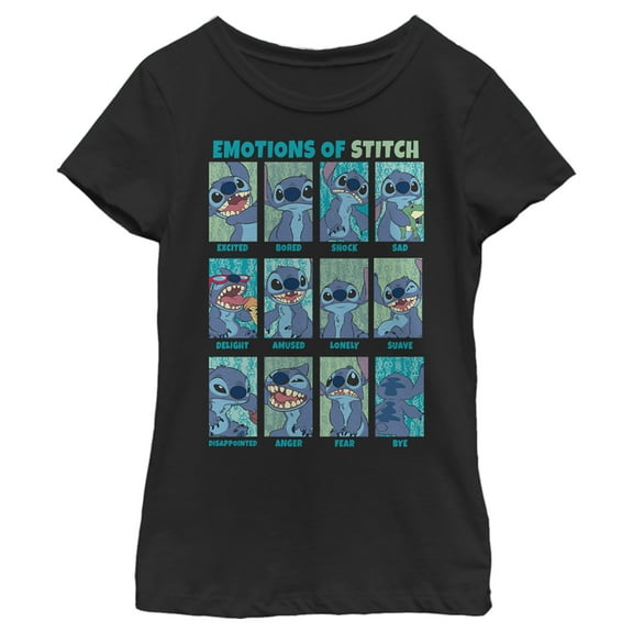 Girl's Lilo & Stitch Emotions of 626 Graphic Tee Black Medium