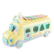 Intellectual School Bus Toy Knocking Piano Music Educational Toy Piano Bus Toy with Building Block Shape - Yellow