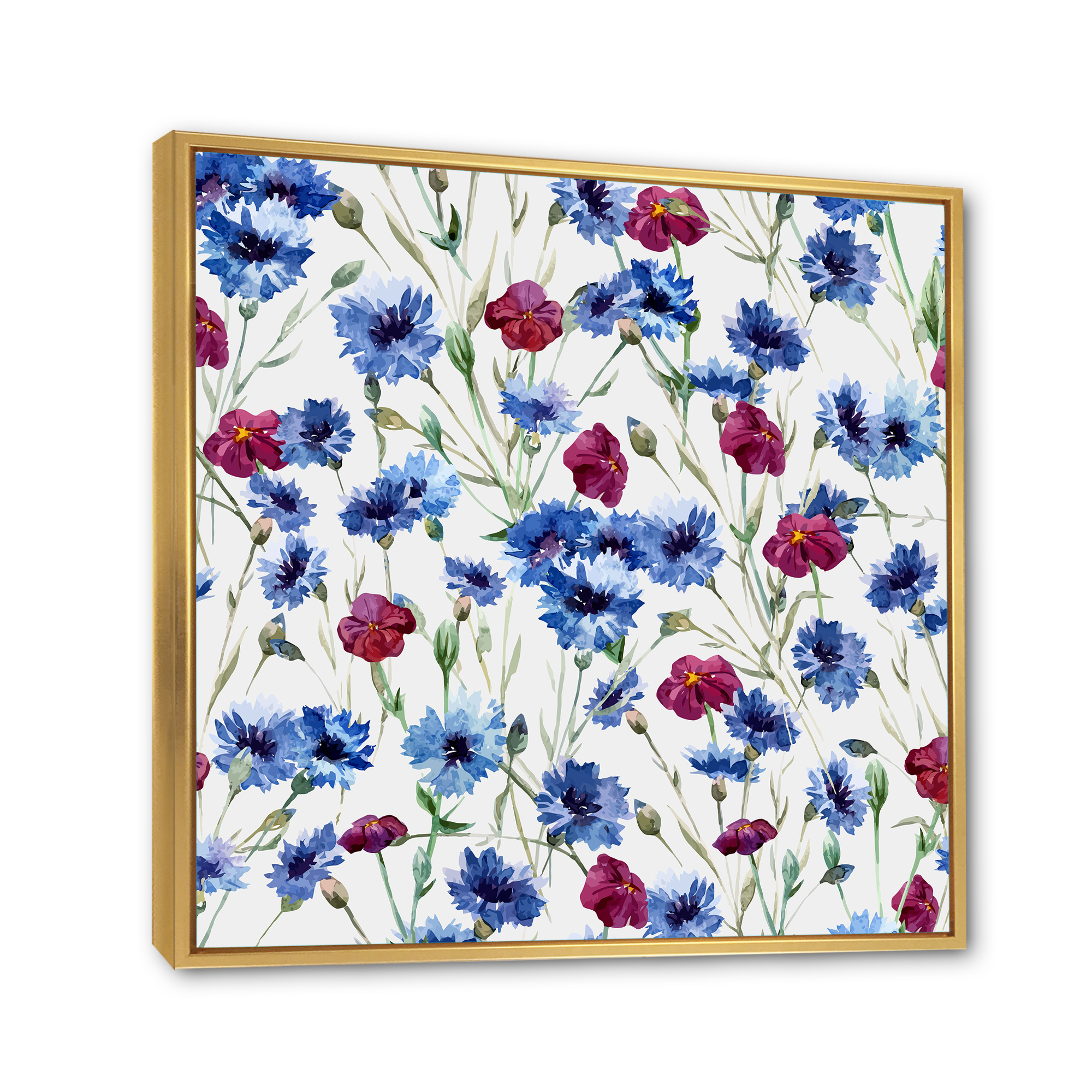 Designart 'Red and Blue Wildflowers' Traditional Framed Canvas Wall Art Print